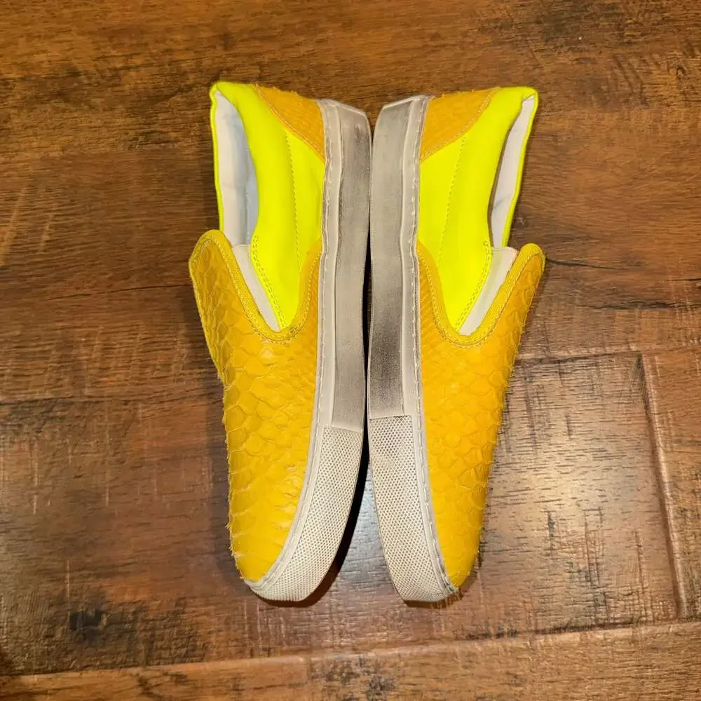 GIENCHI Made in Italy Yellow Embossed Crocodile Print Slip On Sneakers Shoes